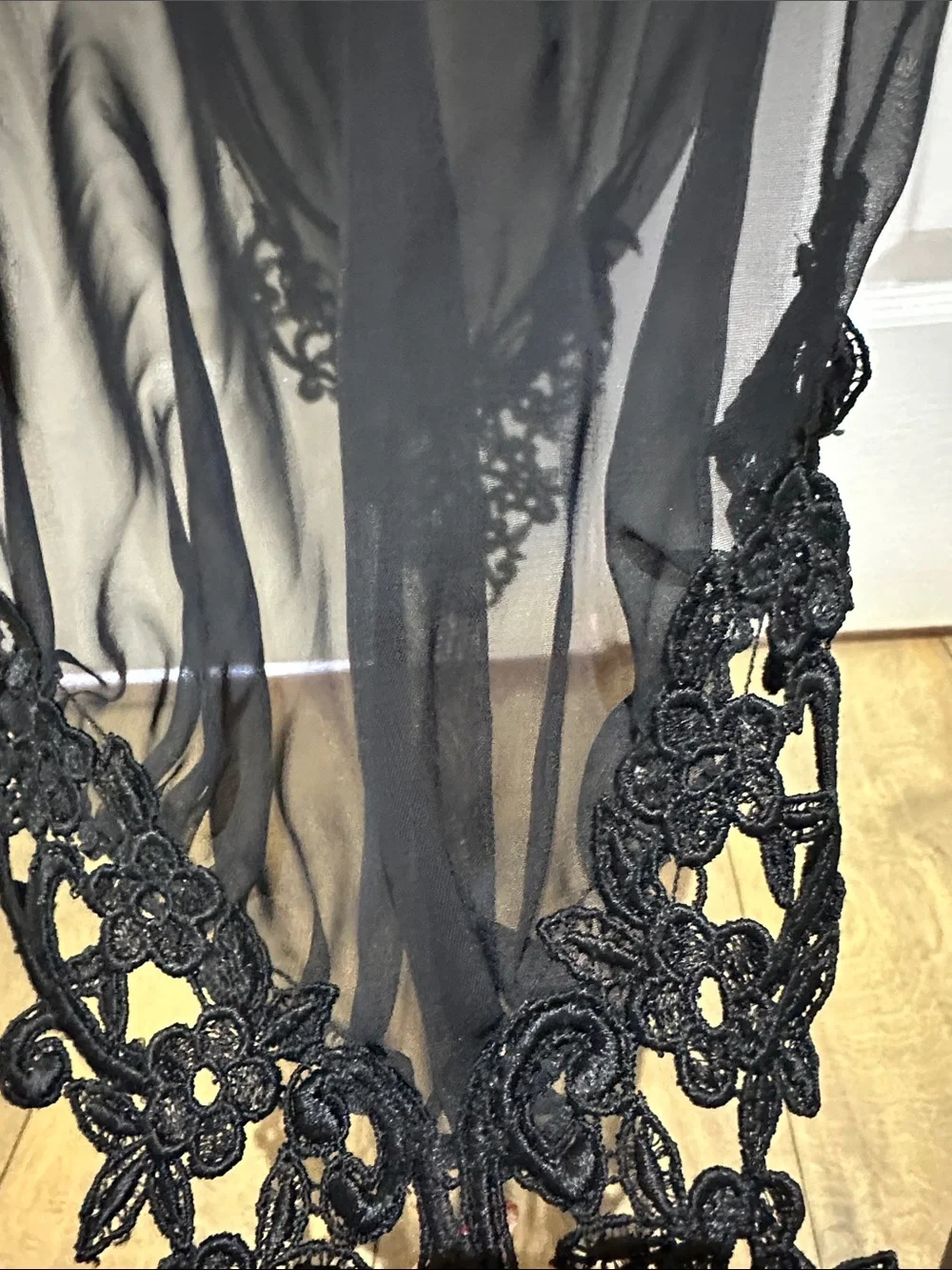 Black Sheer Lace-Trim Wrap Scarf